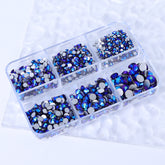 Mixed Sizes 6 Grid Box Montana AB Glass FlatBack Rhinestones For Nail Art  Silver Back WholesaleRhinestone